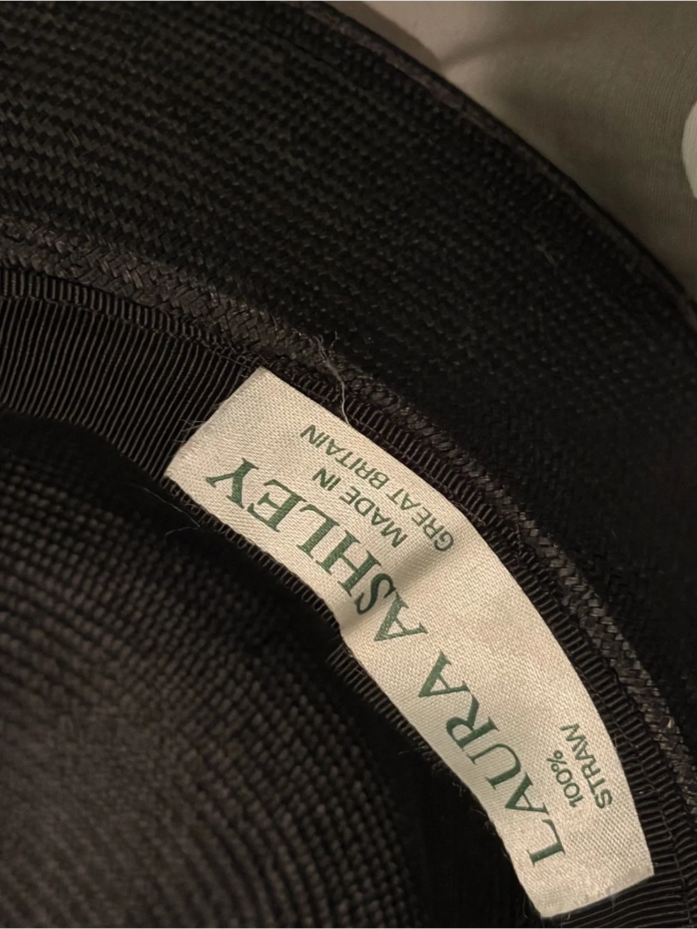 Vintage 1980s/1990s Laura Ashley Black Straw Hat Made in Great Britain